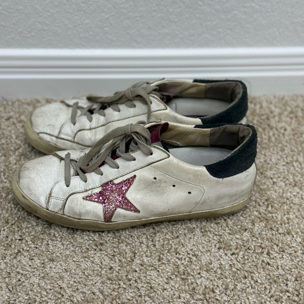 Golden Goose White Sneakers with Pink Glitter Star